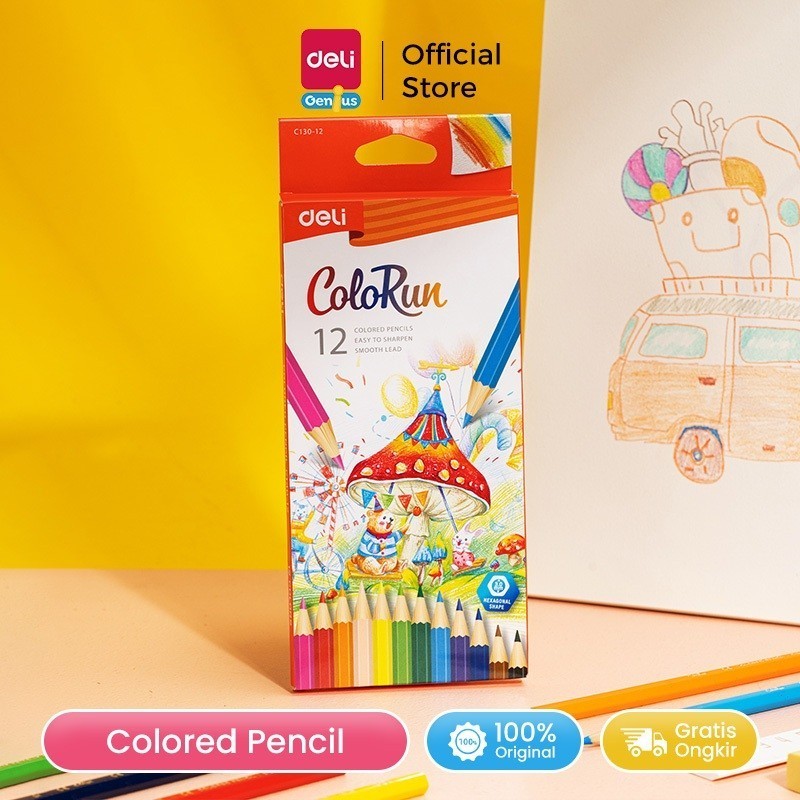 

Bobomart Deli Genius Coloring Pencil / Pensil Warna 12 Warna Hexagonal EC130-12