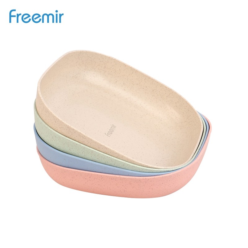 gh75th freemir Piring 4pcs Set Piring Snack Kecil Bahan Wheat Straw Warna Warni