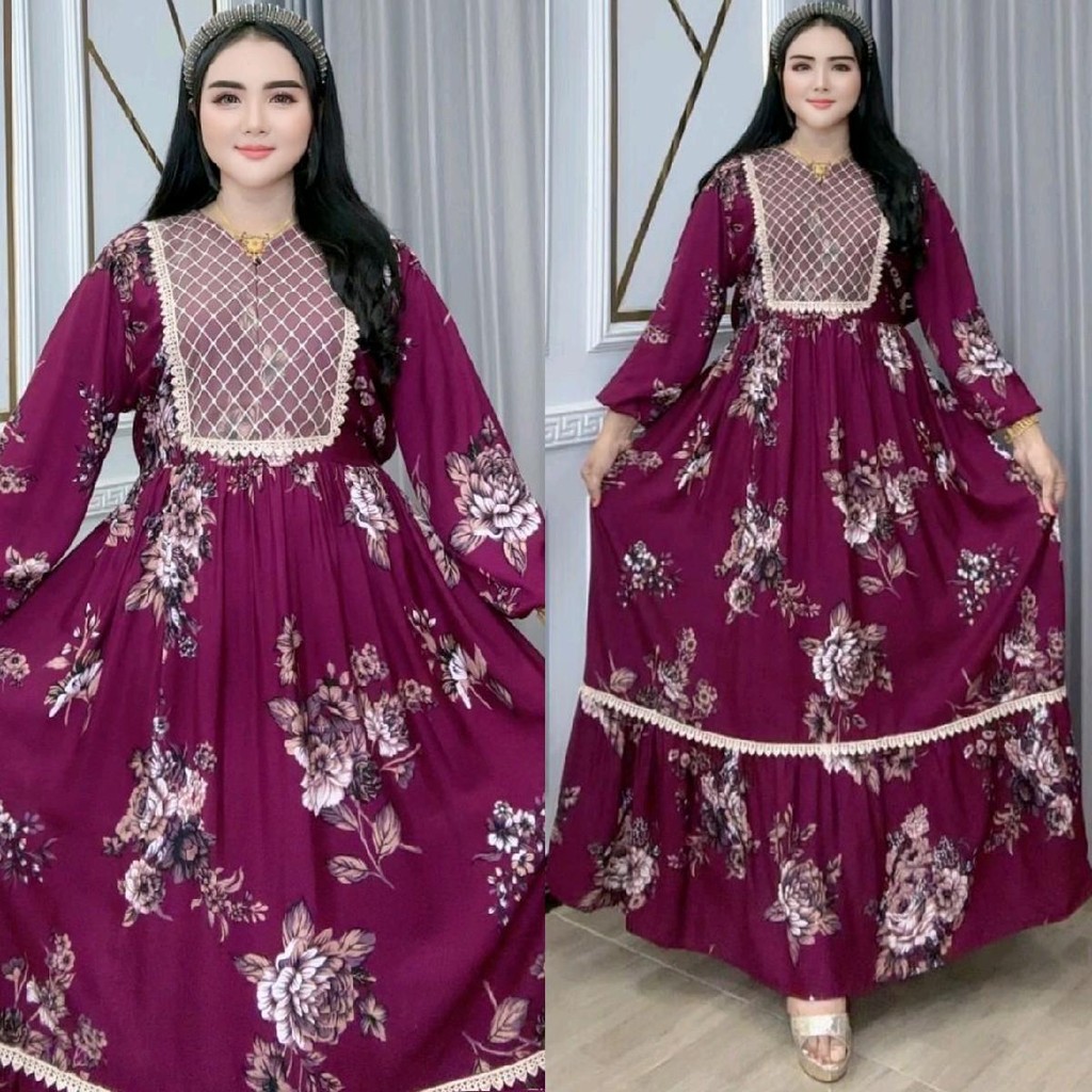Baju Wanita Gamis SALMILA Salvina Milanda Bahan Katun Rayon Resleting Depan Tali Pinggang Rempel Baw