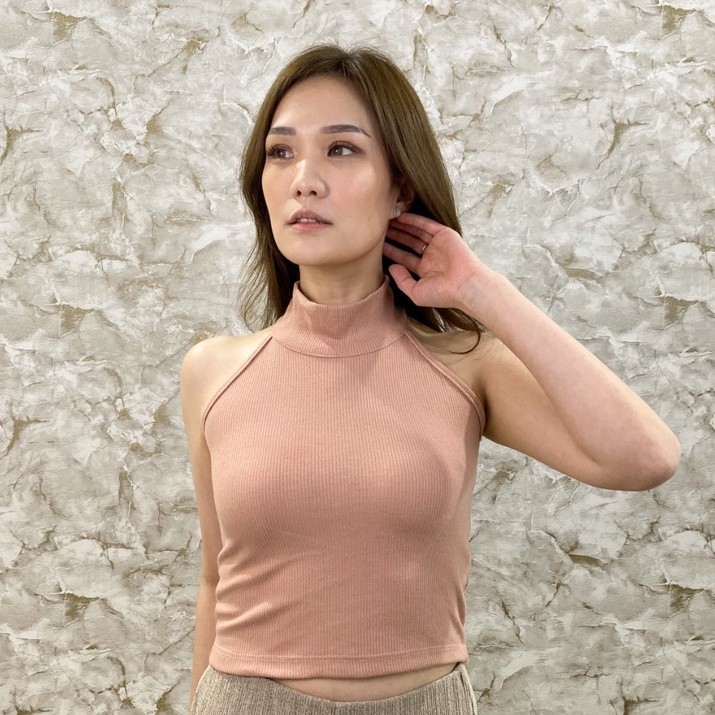 𝗧𝗥𝗘𝗡𝗗𝗬 - - MARGARETH CROP TANK TOP Kaos Turtleneck Wanita Kerah Tinggi