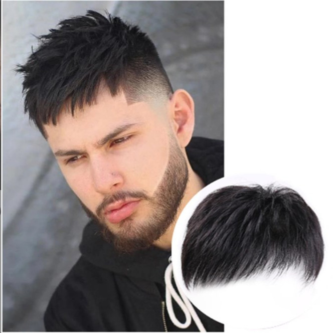 Traceless men's invisible wig natural hair replacement real hair thin handsome short hair wig