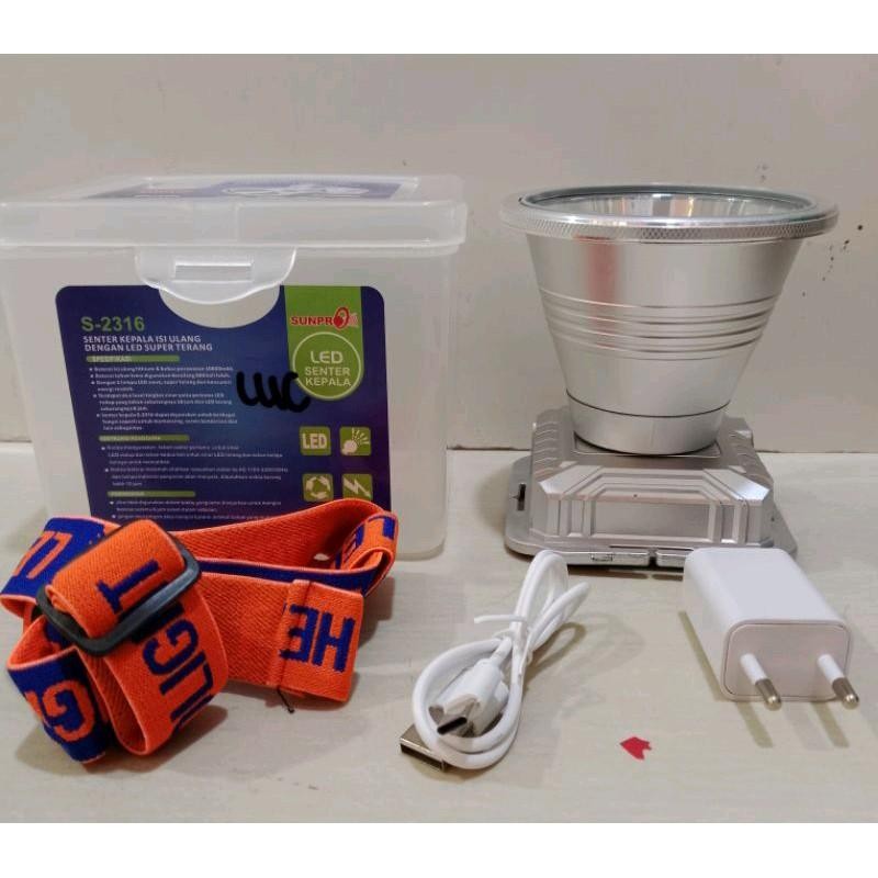 Senter Kepala Sunpro S 2316 Senter Kepala 300Watt Cahaya Putih Sunpro S2316 Senter Kepala Led Isi Ul