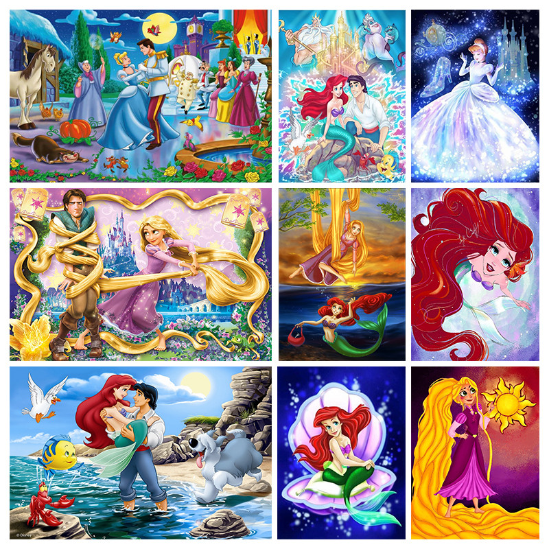 

Oil Painting By Number Disney Mermaid Cartoon Rapunzel DIY Hand Painted Canvas Paint By Number Home Decor Gifts