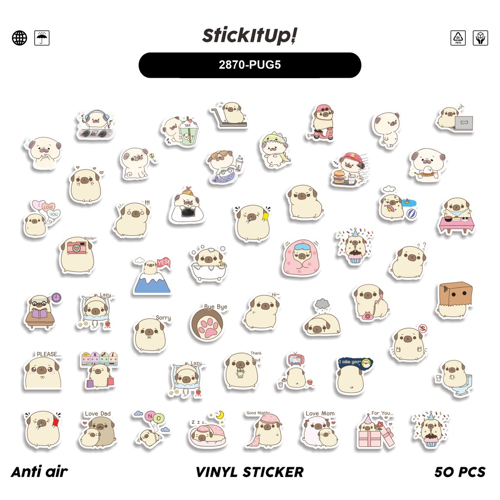 

COD 50 Pcs Stiker Cute Pug Funny Dog V5 Lucu Anti Air Untuk Dekorasi Notebook Sepeda Skateboard Handphone