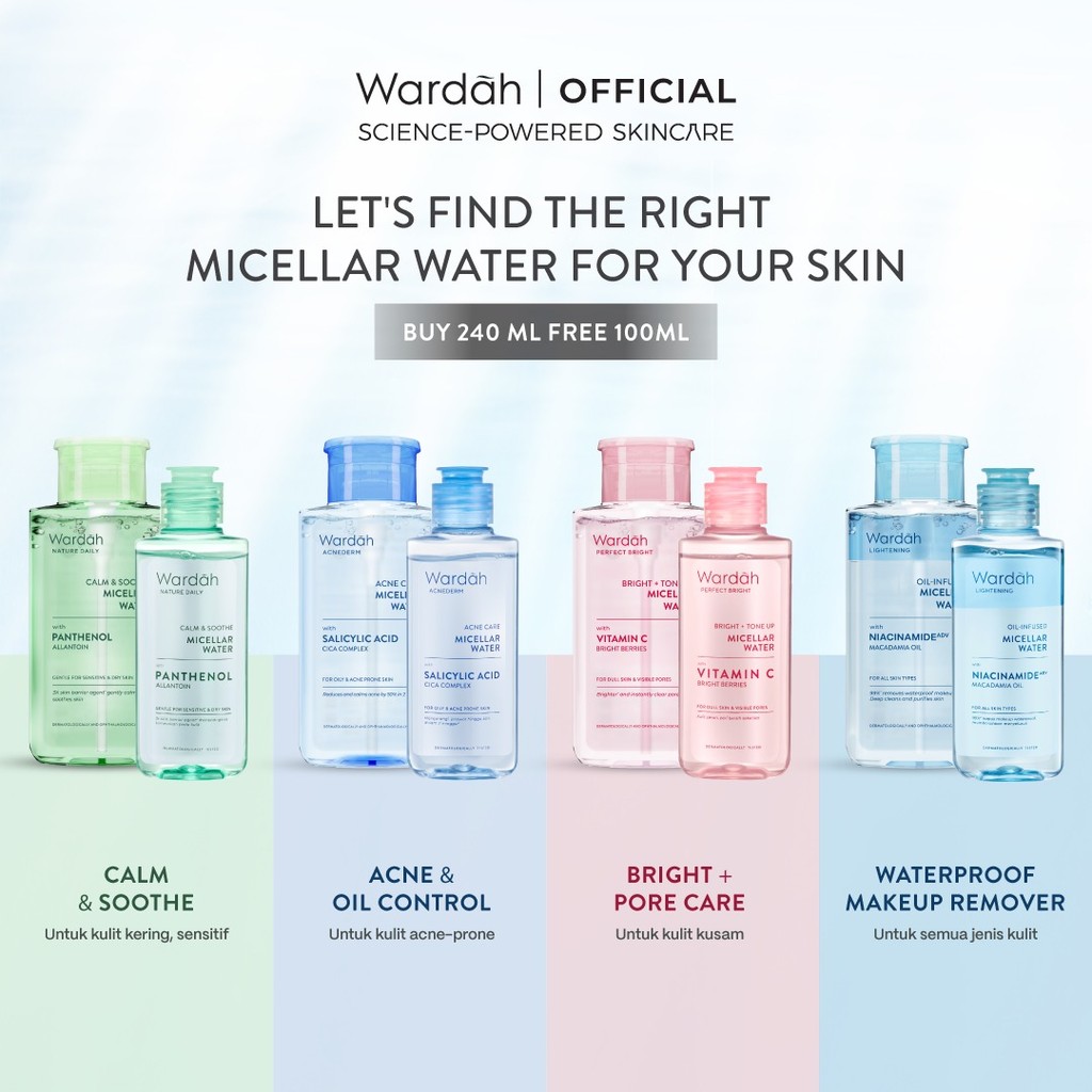 [Pre-Order] WARDAH Micellar Water All Series - Perfect Bright, Calm and Soothe Nature Daily, Acneder