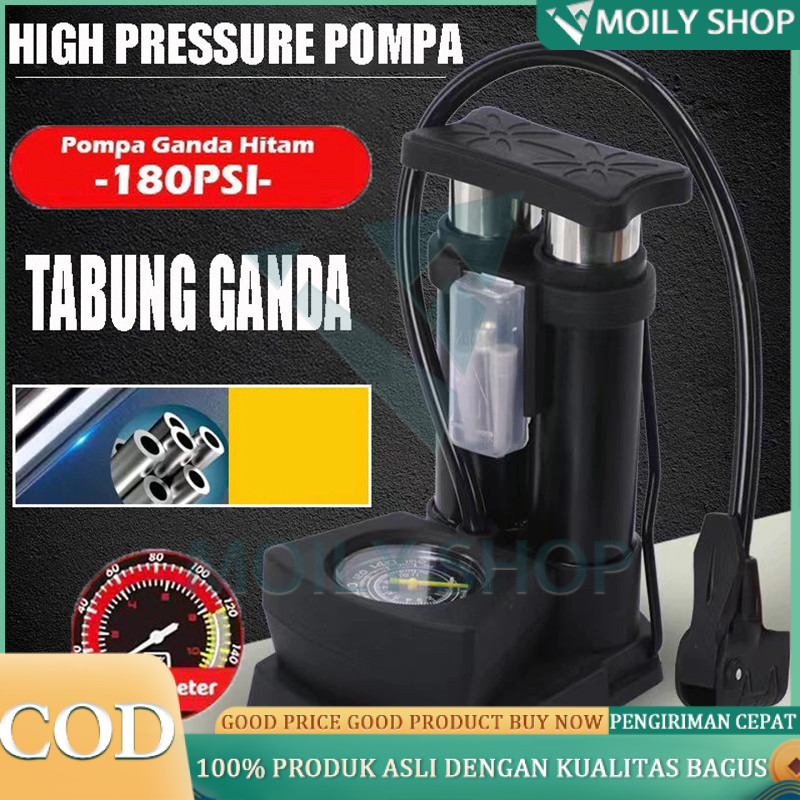 Pompa Injak Portable Ban Angin Sepeda Motor Mobil Pipa Ganda 160psi/Pompa Double High Pressure/Porta