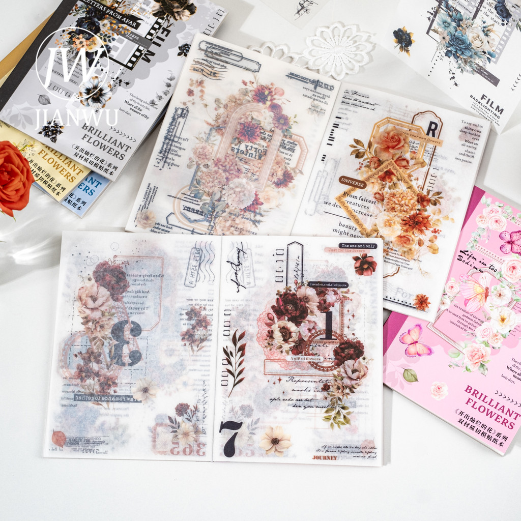 

JIANWU Brilliant Flower Series Vintage Border Label Material Collage Sticker Book Creative DIY Journal Scrapbooking Stationery