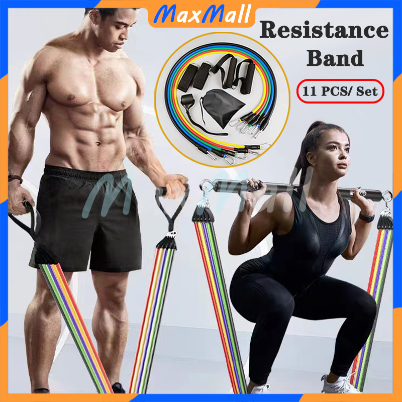 11 In 1 Set  Pro Resistance Band Set Fitness Alat Olahraga Chest Shoulder Fitness Gym Stretching Pilates Yoga