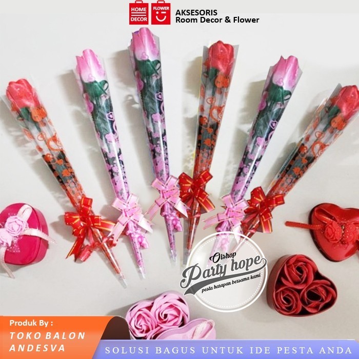 bunga mawar plastik 1 tangkai / bunga hadiah valentine / bunga mawar
