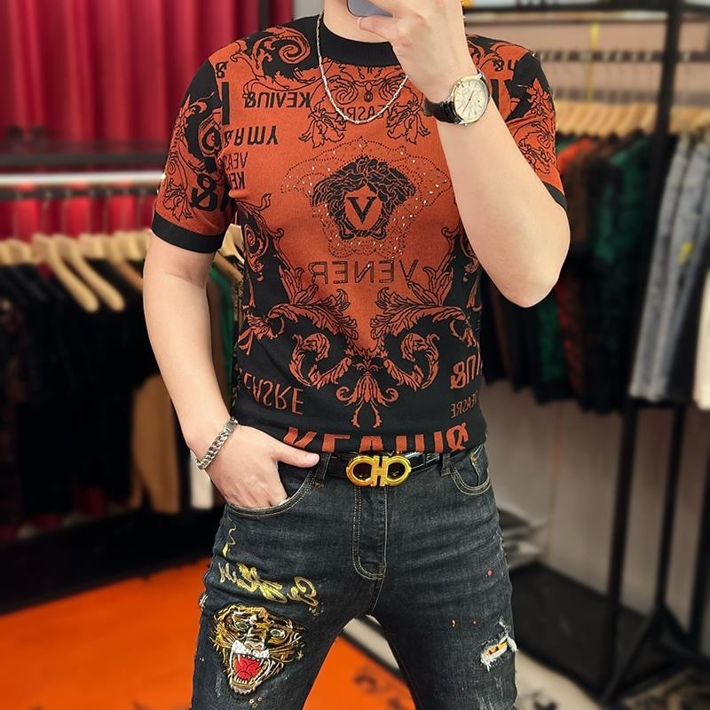 Men's short sleeved shirt, jacquard slim fit short sleeved hoodie