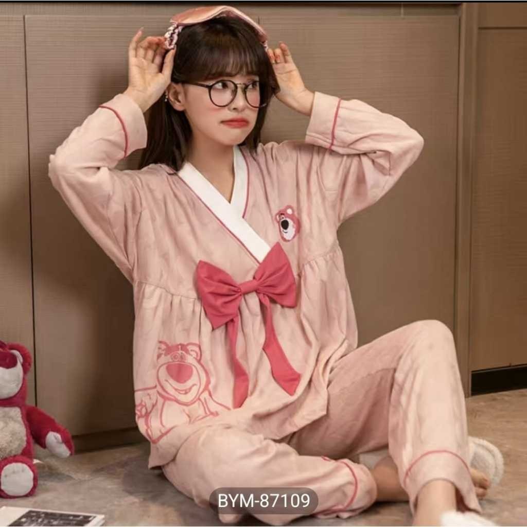 Baju tidur piyama pp kimono bahan kaos premium celana lengan panjang SETELAN SETCEL ONESET SET PIYAM