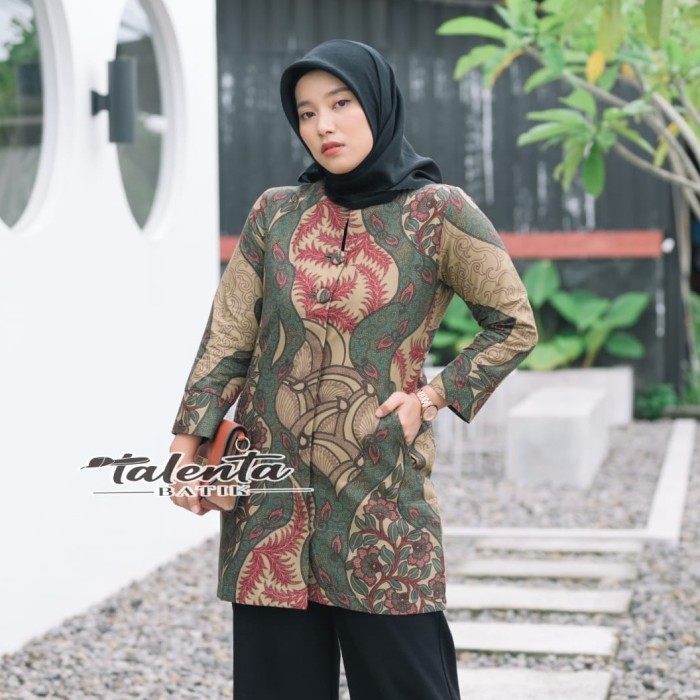 atasan batik wanita modern dress tunik katun halus batik kerja sage - sage, S