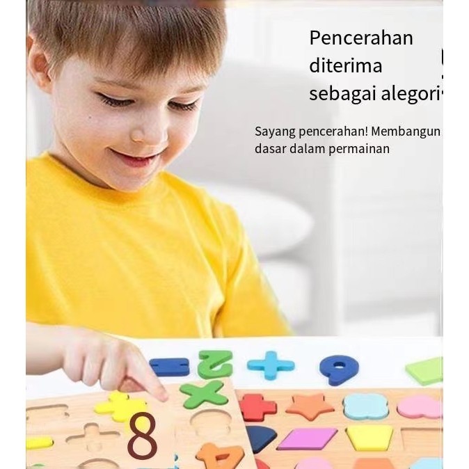 Mainan Pendidikan Dini Pencerahan/Blok Bangunan Geometris Angka dan Huruf Kayu/Mainan Papan Garuk Ta