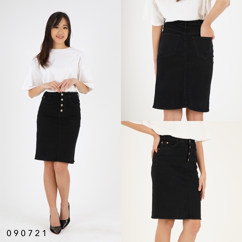 3 Warna [28-33] Rok Pendek Span Kancing 4 Polos Jeans Wanita Stretch Melar Redvink premium denim jin