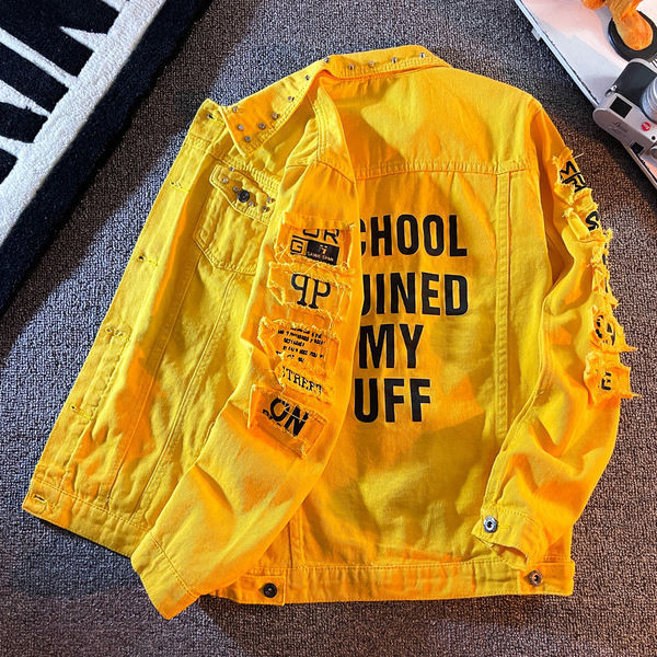 Men's new trendy casual printed denim jacket jacket jacket