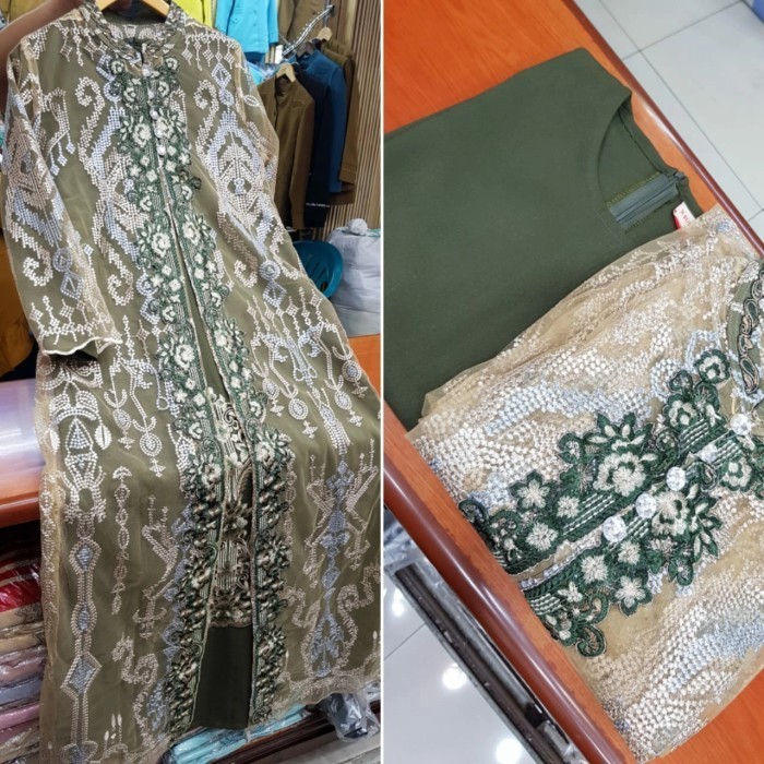 GAMIS CARDIGAN TILLE BORDIR/GAMIS MEWAH GAMIS PESTA - Dusty Silver, M