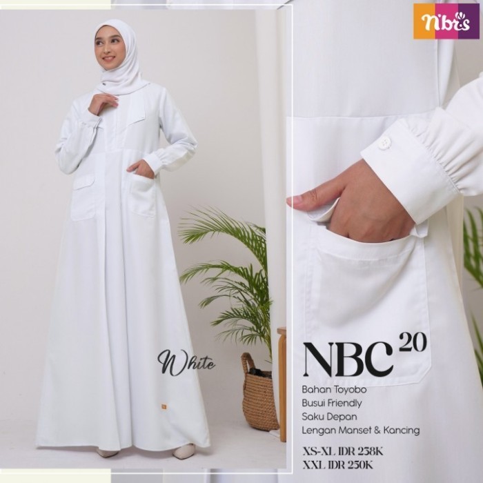 Gamis Nibras Warna Hitam Polos NBC 20 Bahan Katun Toyobo Busui Branded - Hitam Black, XS