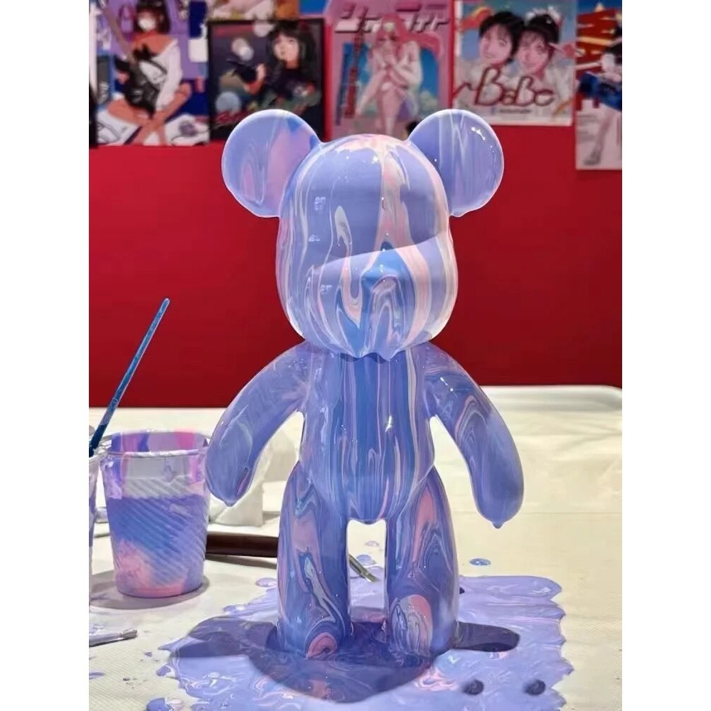 

Diy Painting Bear Set Hand Painting Parent-Child Bears Toy Fluid Graffiti Bearbricks Sculpture Handicraft Figurines Home Decor