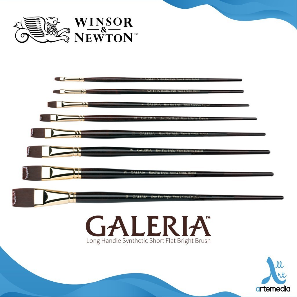 

Winsor & Newton Galeria Short Flat Bright Synthetic Brush Long Handle Kuas Lukis