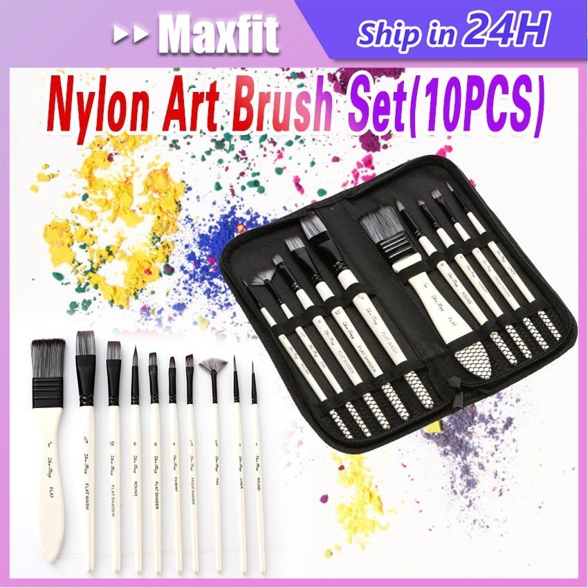 

[Ready Stock] 10pcs Kuas Lukis Set Nylon Cat Air Minyak Art Brush Gambar Akrilik