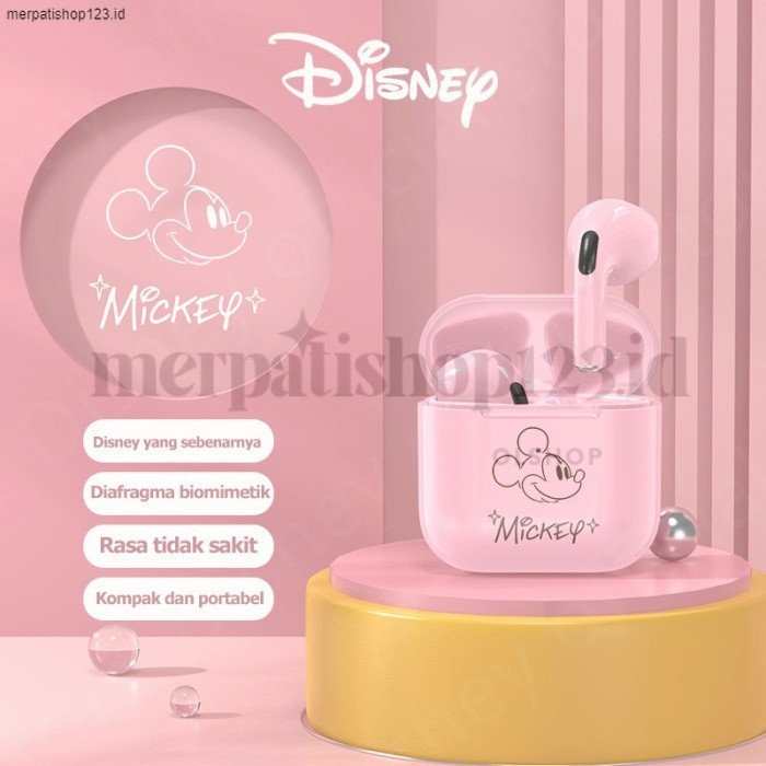 Original Disney TWS Earphones Bluetooth 5.3 Mini Wireless Pro4 Headset - Merah Muda