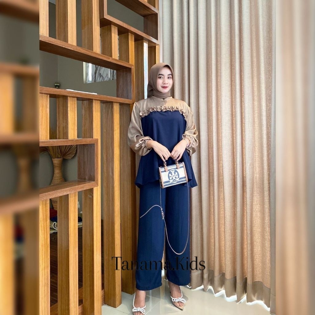 Setelan Terbaru Masakini Tiara Rempel Dada One Set Polos Kombi Premium Wanita Muslim Kekinian Viral 