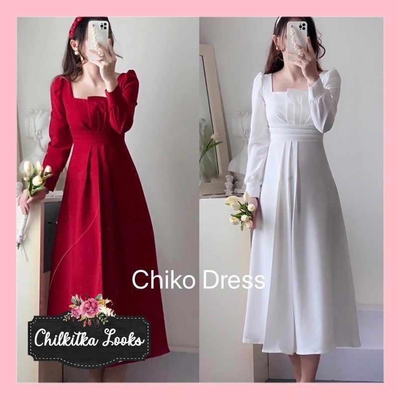 CHILKITKA LOOKS FASHION OUTFIT Chiko 치고 Dress Korean Look Vintage Casual Formal Midi Prewed Wedding 