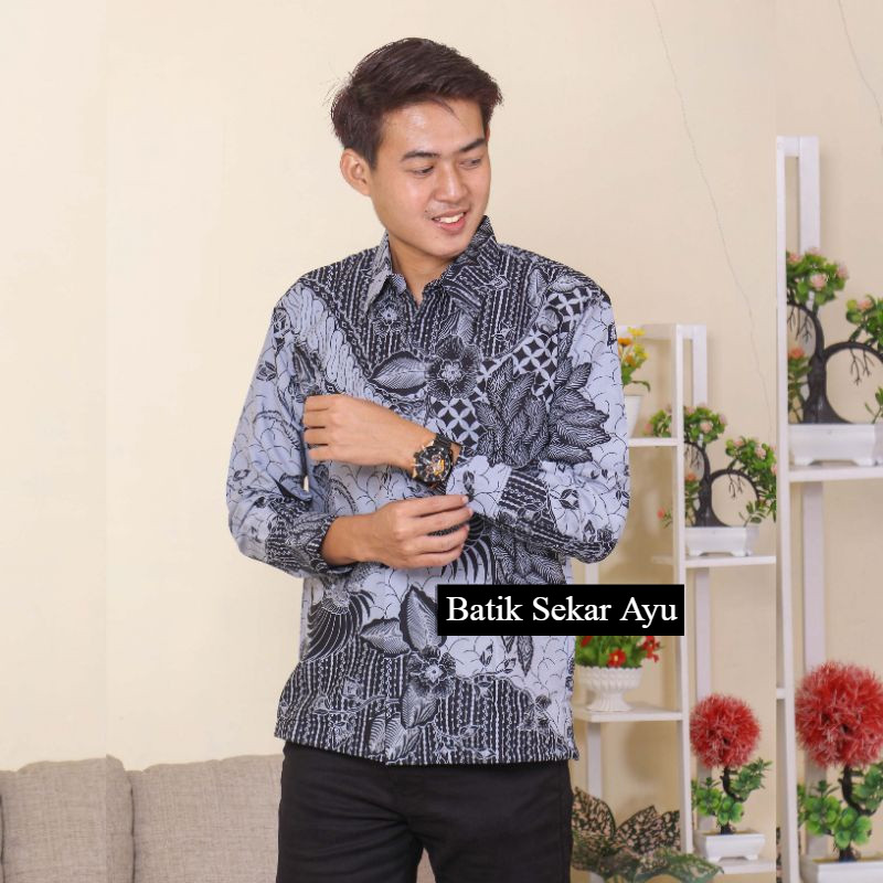 MANOHARA Baju Batik Pria Modern Premium Lengan Panjang Terbaru - Baju Hem Batik Pria Tangan Panjang 
