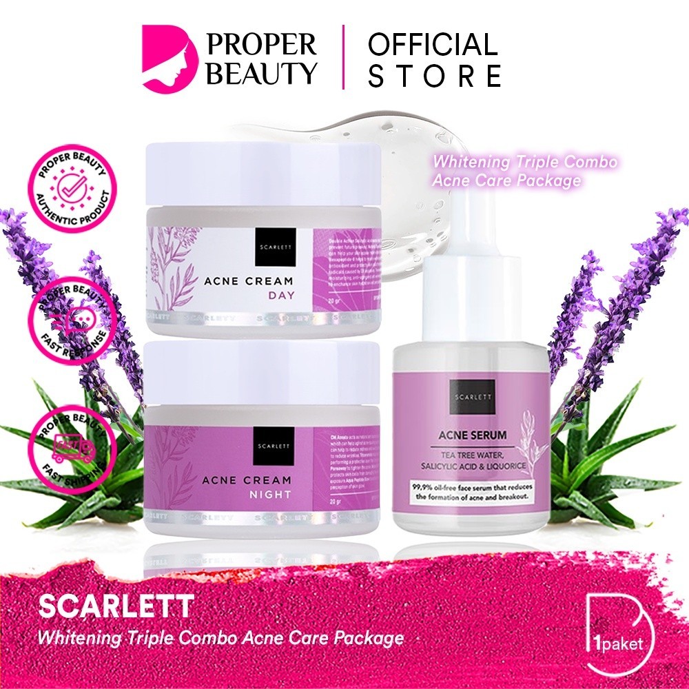 SCARLETT Whitening Triple Combo Acne Care Package Indonesia / Paket Skincare Jerawat / Facial Wash E