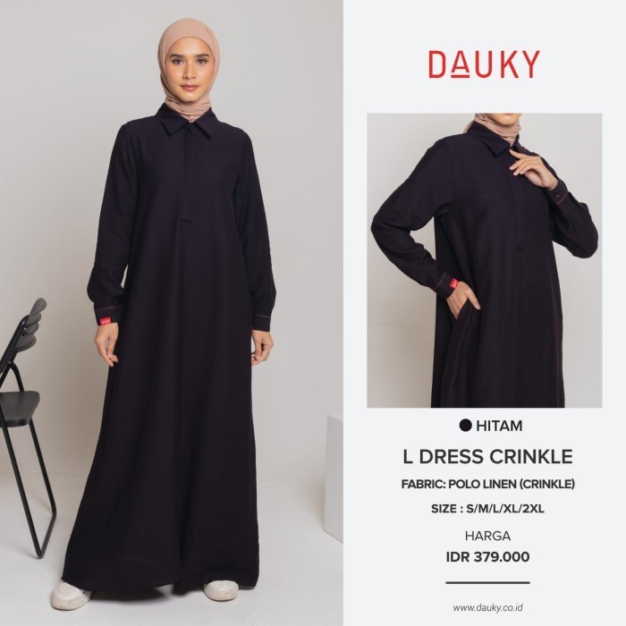 Gamis  Dauky L Dress Crinkle Dress Muslim Cantik - Hitam, S