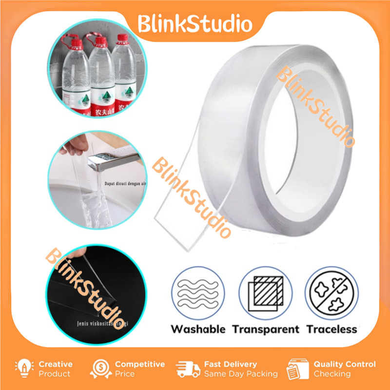 

BlinkStudio 1m 3m 5m Lebar 2cm Nano Double Sided Tape Transparan Lem Isolasi Selotip Dinding Lem Nano Tahan Air Transparan Dan Tanpa Jejak