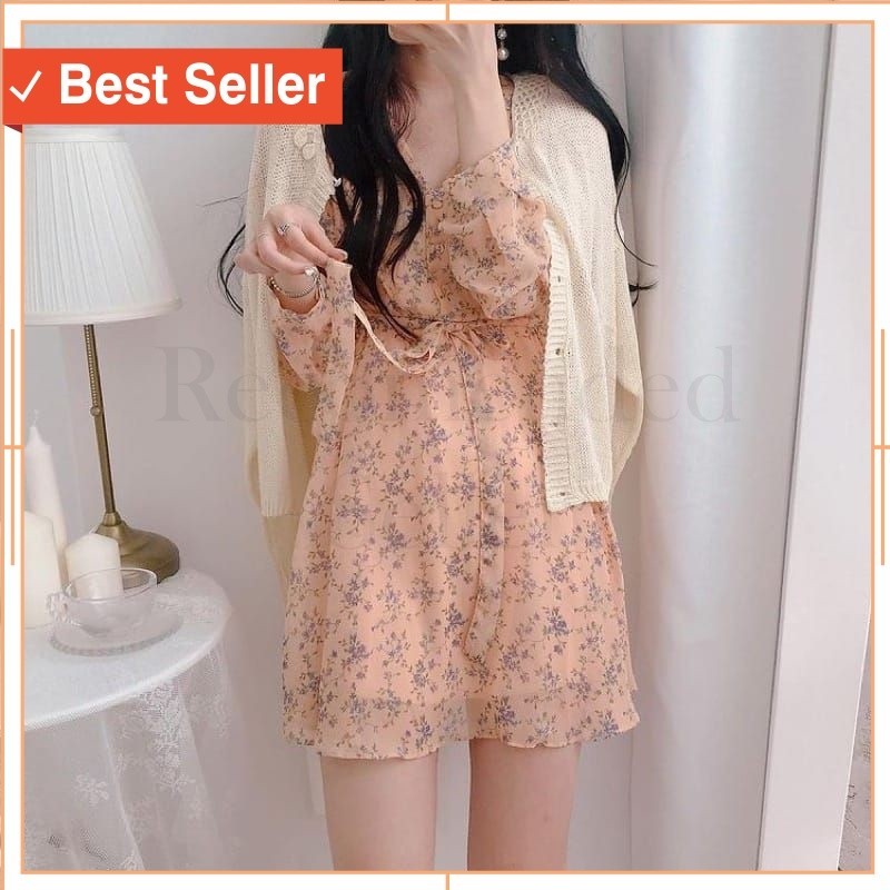 Keren Vintage Dress Wanita Kekinian Murah / TC0737 Michi Korean Style floral Vintage Mini Dress leng