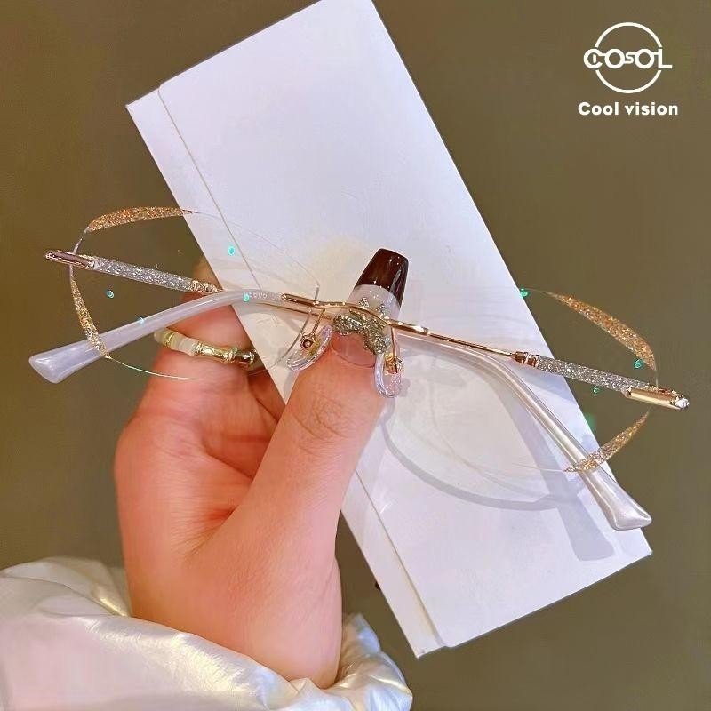 cool vision【cod】【G6014】Gaya Bisnis Kacamata Minus Lensa Minus Frame Tanpa Bingkai Wanita Rimless Fra