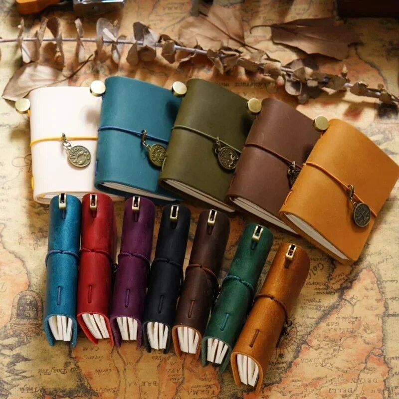 

Handmade Vintage Traveler Booklet Top Layer Cowhide Pocket Diary Book Mini Edition Loose-leaf Notebook Notebook Journals