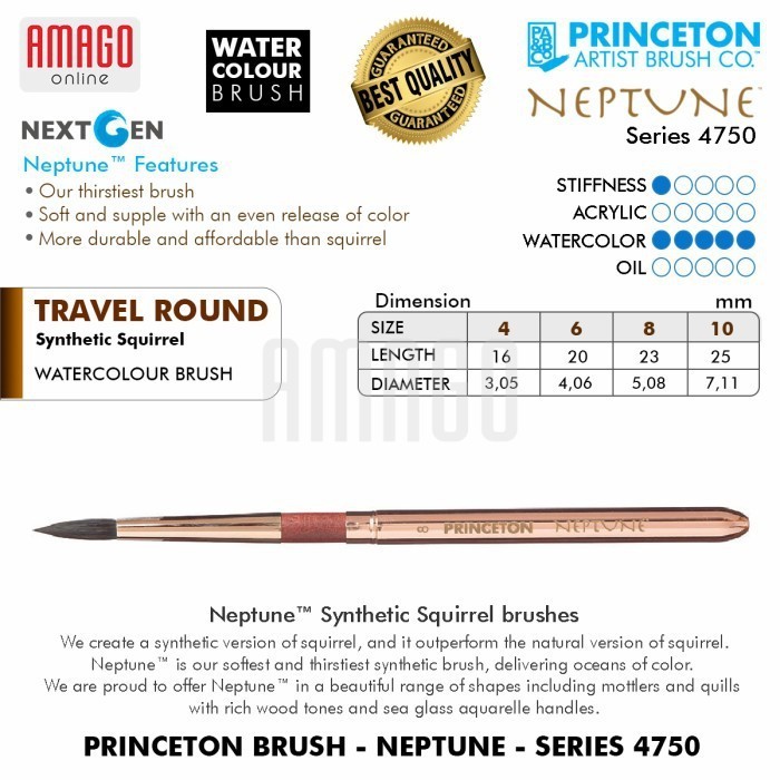 

Kuas PRINCETON Neptune Watercolour Brush - Round - Pilih Ukuran