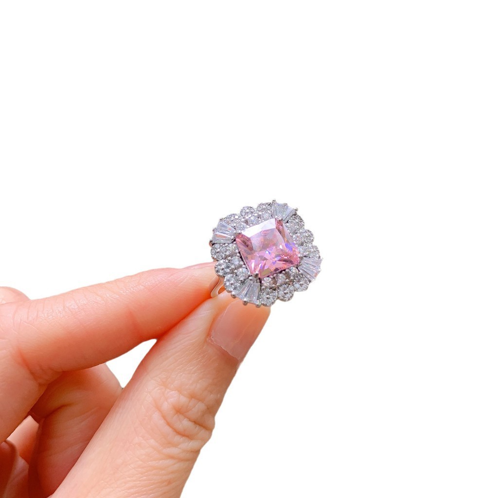 Wholesale Square blue zircon rings for women  Bling Zircon Crystal Ring Fashion Women Man Finger Rin