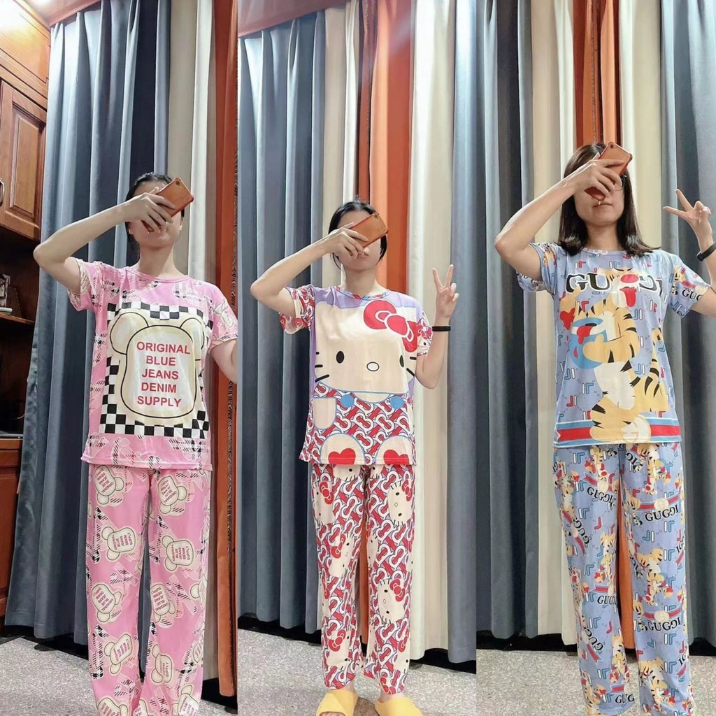 baju setelan wanita all size  Set CP Spandek Korea import bahan lentur banyak motif campur