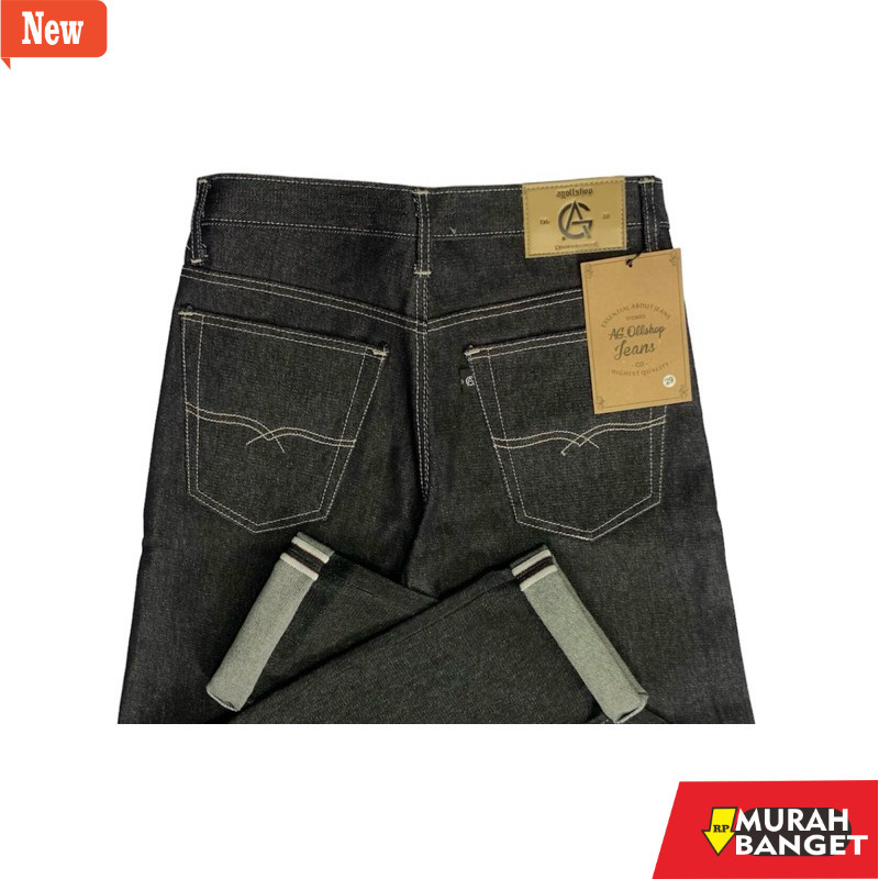 Celana denim pria- Celana Denim Selvedge Shell stitch Raw Denim 14oz Slim straight