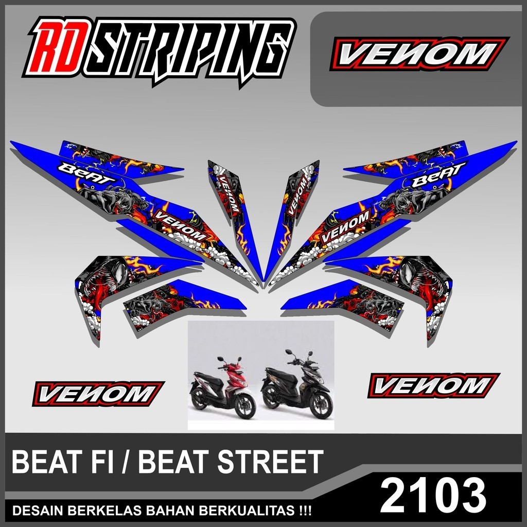 STRIPING STICKER HONDA BEAT FI / BEAT ESP STREET FI RACING VENOM MONSTER SETIKER SEMI FULL MOTOR HON