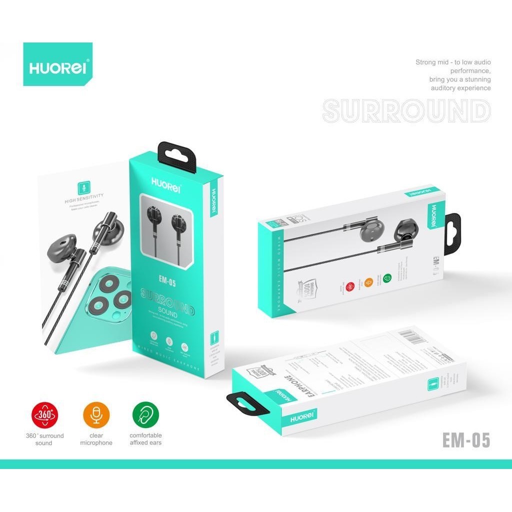HUOREI EM-05 WIRED MUSIC EARPHONE METAL WITH MICROPHONE