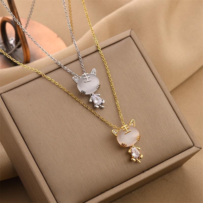 FS - Kalung Titanium Wanita Dengan Mainan Liontin Putih Mewah Elegan