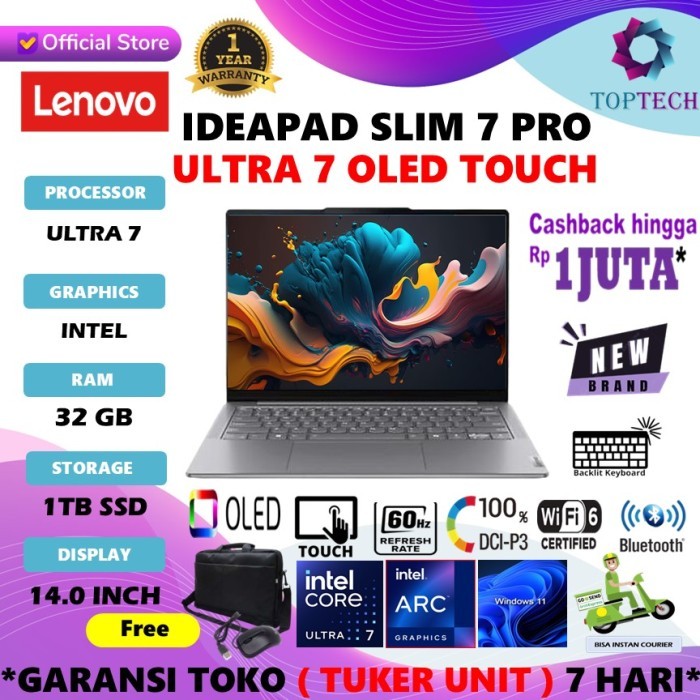 Lenovo Ideapad Slim 7 PRO OLED Touch Ultra 7 155H 32GB 1TB W11 14" WUXGA | NOT YOGA SLIM 7