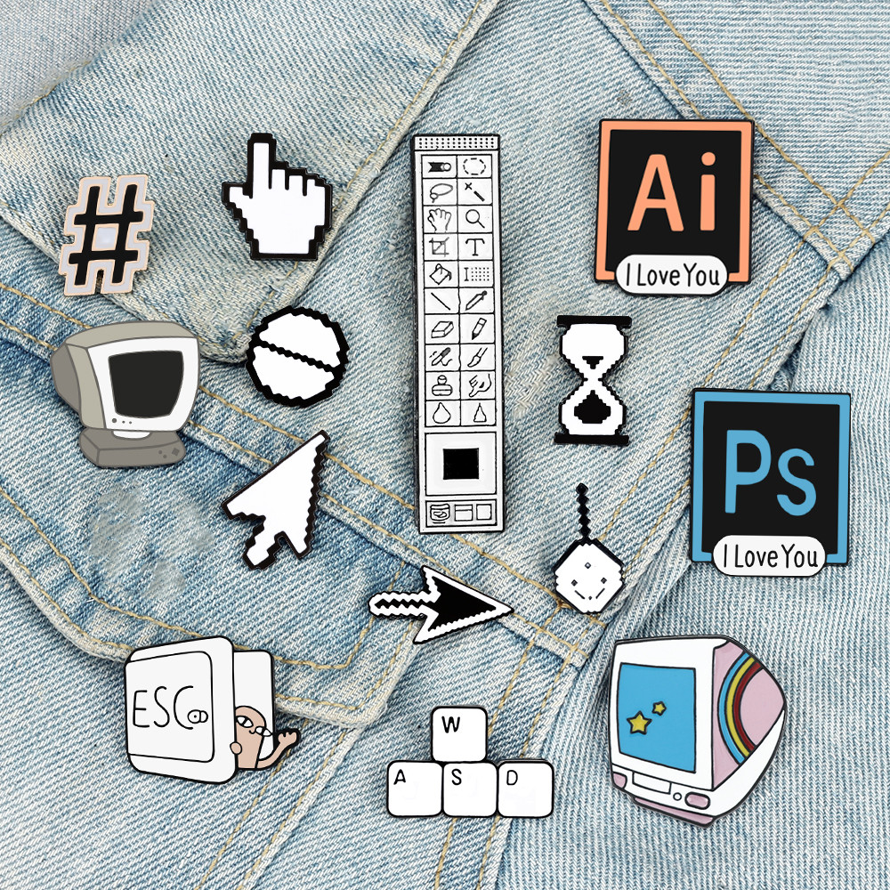 

Classic Computer Cursor Brooch AI PS Toolbar ESC Keyboard Window Icon Hourglass Enamel Pin for IT Worker Bag Badge Gifts Jewelry