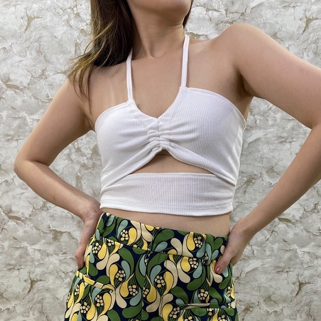 𝗧𝗥𝗘𝗡𝗗𝗬 - - TAMARA HALTER TOP Tanktop Korea Crop Top Korean Halter Tank Top Bra Knit