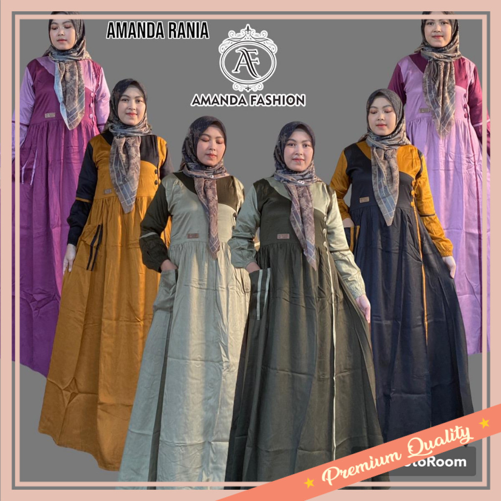 GAMIS KEKINIAN WANITA LEBARAN / Gamis Amanda Rania (Free  Goodie Bag & Pouch)Polos Rayon Twill Premi