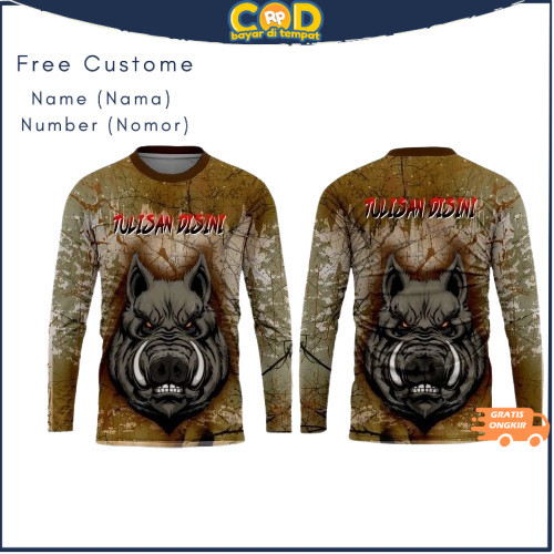 Jersey Baju Mancing Berburu Motif Babi Hutan Premium Custome Nama / Number Dri Fit Milano Printing