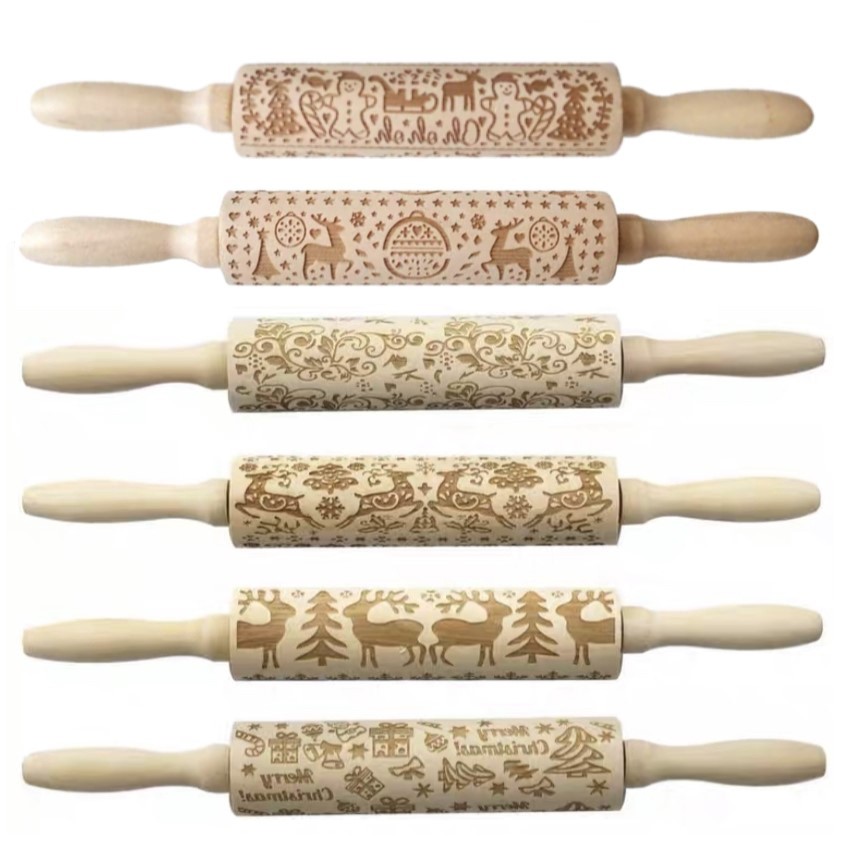 [SDW] pekanbaru/Rolling Pin Kayu Motif Natal P 35cm / perlengkapan dapur rumah toko bahan kue