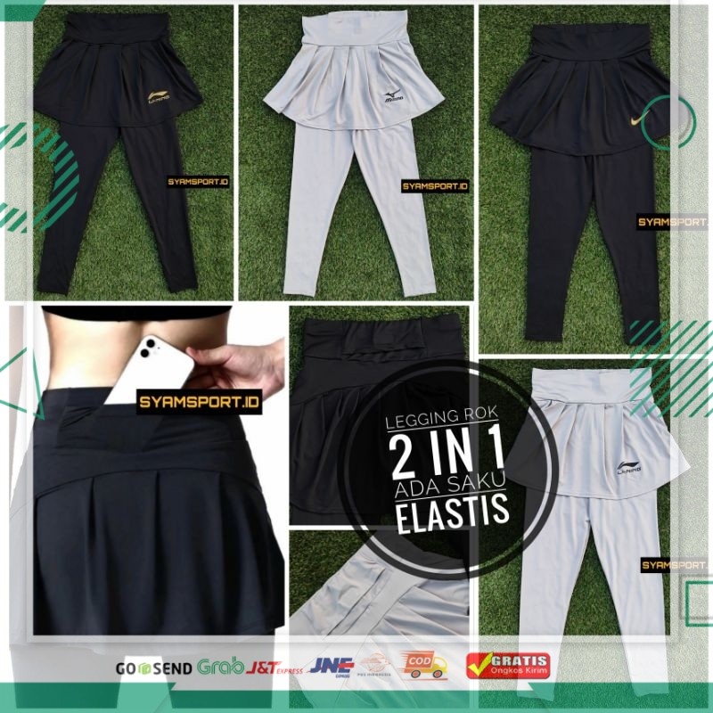 3.3 Legging Rok 2 in 1 Sport Elastis Adem Dipakai Cepat Kering Ada Saku Belakang / Legging Olahraga 