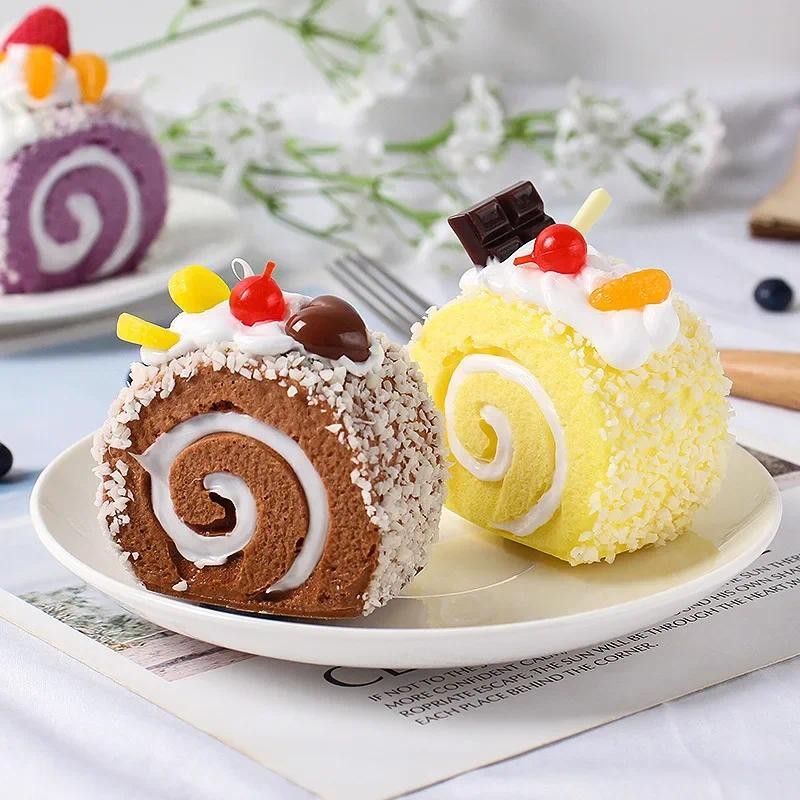 Artificial Roll Cake Fruit SwissRoll Towel Fake Cake Dessert Cute Model Photography Props Simulation