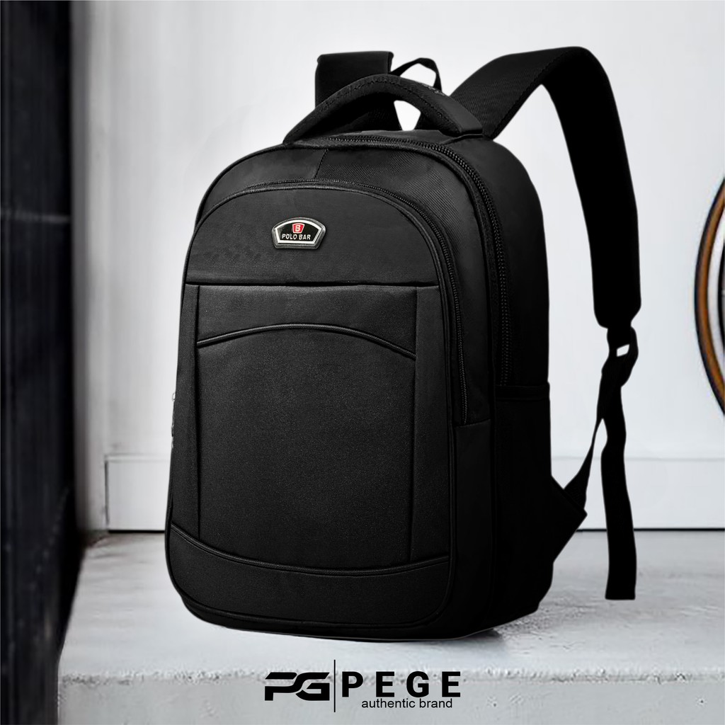 Tas Ransel Sekolah Backpack Cowok Cewek SD SMP SMA Tas Punggung Polos Ransel Hitam Model Polo - PG 3